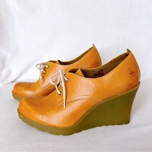 Dr. Martens Mimi Wedge Lace Up Heels Booties Cottagecore Women Size 7 Tan Brown